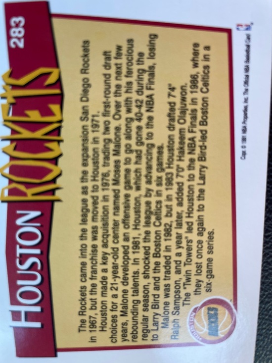 Houston Rockets Trading Card - Red - Picture 2 of 2